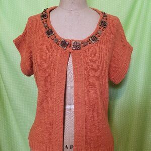 Boho Sweater size Small C'est City  Orange with beaded neckline